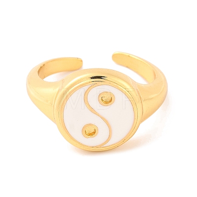 Round with Yin-yang Brass Enamel Open Cuff Rings for Women RJEW-U009-11E-G-1