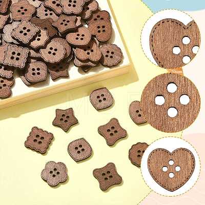 100Pcs 8 Styles 4-Hole Wood Buttons BUTT-FS0001-01B-1