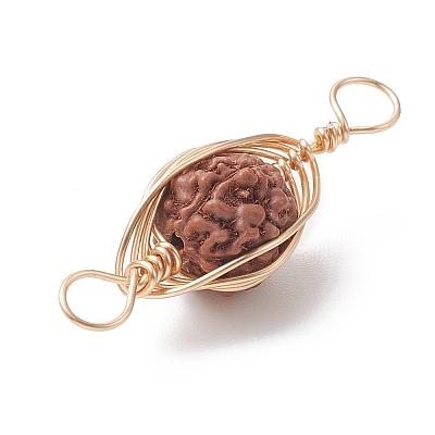 Natural Rudraksha Copper Wire Wrapped Connector Charms PALLOY-JF02067-01-1