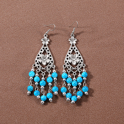 Bohemian tassel turquoise earrings JU8957-3-1