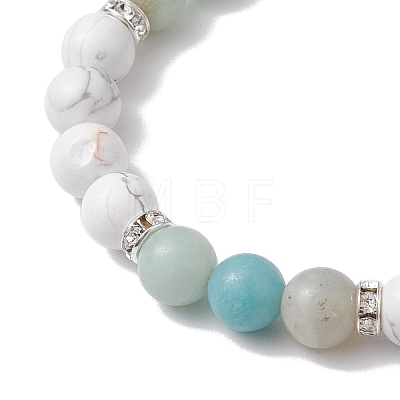 Natural Howlite & Flower Amazonite Round Beaded Stretch Bracelets BJEW-TA00528-03-1