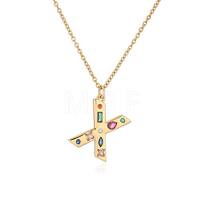 Brass Pave Colorful Cubic Zirconia Initial Pendant Necklaces for Women FS-WG02860-24-1
