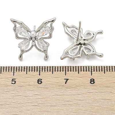 Butterfly Brass Micro Pave Cubic Zirconia Stud Earrings EJEW-M082-17P-02-1