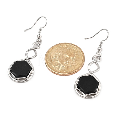 Hexagon Natural Obsidian Dangle Earrings EJEW-K298-01P-08-1