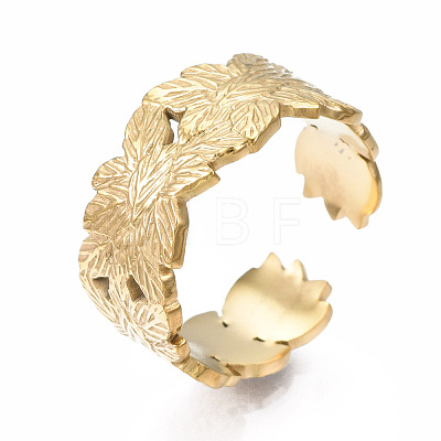 304 Stainless Steel Leaf Wrap Open Cuff Ring RJEW-T023-27G-1