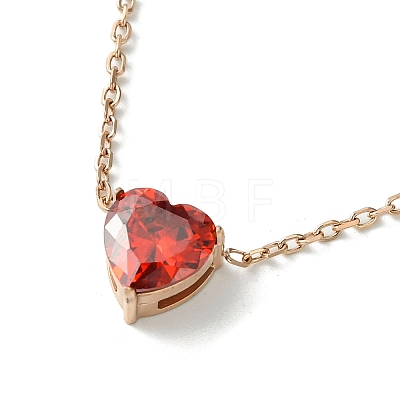 Red Heart Glass Pendant Necklace AJEW-Z025-03RG-1