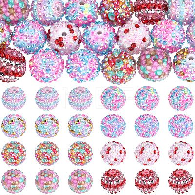 24Pcs 8 Colors Round Resin Rhinestone Beads OACR-PA0002-14-1