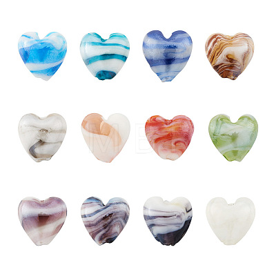 24Pcs 12 Colors Handmade Lampwork Beads LAMP-CW0001-03-1