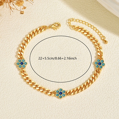 Brass Enamel Flower Link Chain Anklets for Women OS0733-1