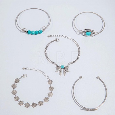 5Pcs 5 Styles  Bohemian Style Alloy Bangles WGC966A-04-1