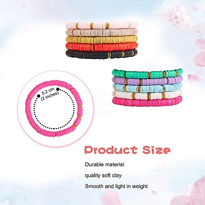 10Pcs 10 Colors Polymer Clay Heishi Beaded Stretch Bracelets BJEW-PH01445-1