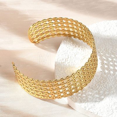 Hollow Out 304 Stainless Steel Cuff Bangles for Women BJEW-Z096-01G-1