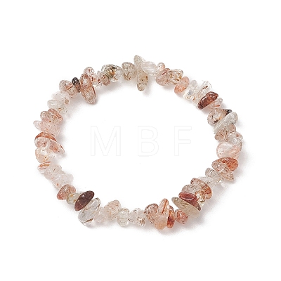 Natural Black Gold Rutilated Quartz Chip Beaded Stretch Bracelets for Children BJEW-JB11891-1
