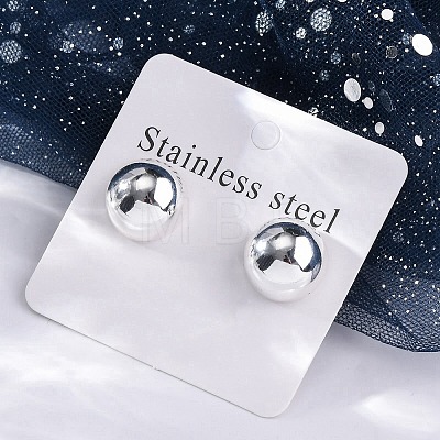 Half Round 304 Stainless Steel Stud Earrings EJEW-A125-80C-S-1