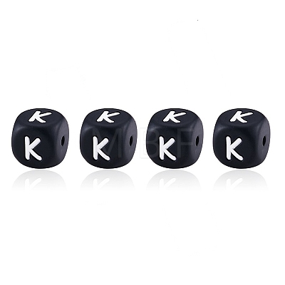 20Pcs Black Cube Letter Silicone Beads 12x12x12mm Square Dice Alphabet Beads with 2mm Hole Spacer Loose Letter Beads for Bracelet Necklace Jewelry Making JX433K-1