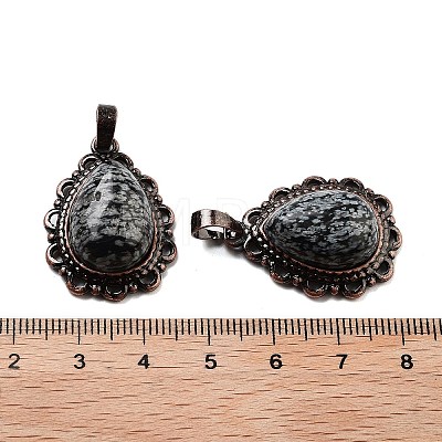 Natural Snowflake Obsidian Teardrop Pendants G-K363-01R-18-1