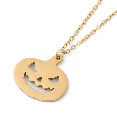 Halloween Series 202 Stainless Steel Cable Chain Pumpkin Pendant Necklaces LS-NJEW-S005-01G-B-1