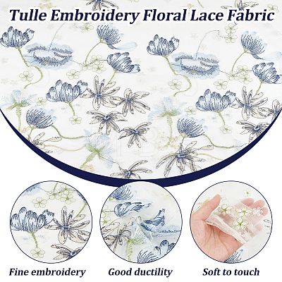 Embroidered Flowers Polyester Tulle Lace Fabric DIY-WH0449-31B-1