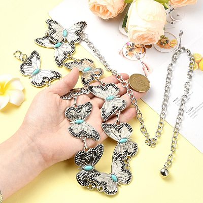 Butterfly Link Chain Waist Chains with Resin AJEW-CJC0006-02AS-1