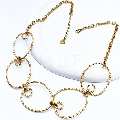 304 Stainless Steel Textured Ring Link Bib Necklaces for Women NJEW-L467-05G-1