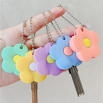 5 Colors Flower Silicone Key Cover Cap Keychains AJEW-DJ0005-51-1