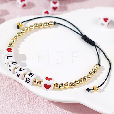 Love Word Acrylic Cube Braided Bead Bracelets EG4243-1
