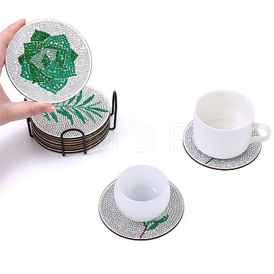 DIY 10Pcs Leaves Theme Coasters Diamond Art Painting Kit with Holder PW-WG9278E-01-1