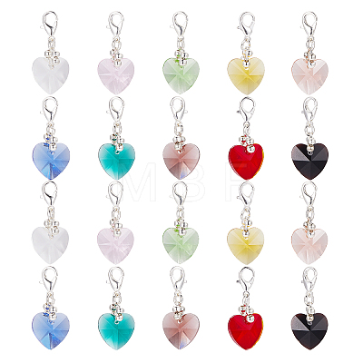 Heart Glass Pendants with Silver Color Plated Brass Lobster Claw Clasps HJEW-SC0001-26-1