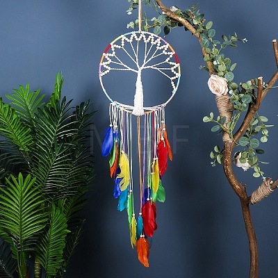 Tree of Life Woven Web/Net with Feather Wall Hanging Decorations PW-WG74302-01-1