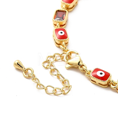 Enamel Evil Eye & Cubic Zirconia Rectangle Link Chain Bracelet BJEW-C029-02G-10-1