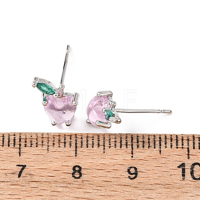 Brass Micro Pave Cubic Zirconia Apple Stud Earrings EJEW-L278-04P-1