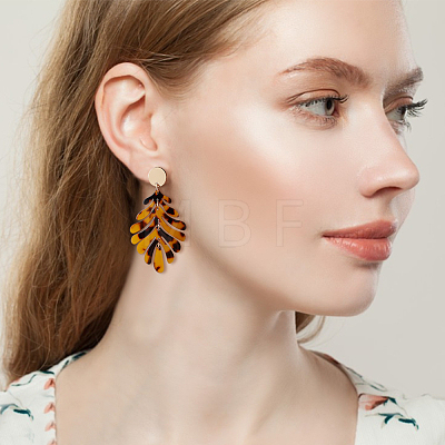 ANATTASOUL 2 Pairs 2 Colors Acrylic Tropical Leaf Dangle Stud Earrings EJEW-AN0001-19-1