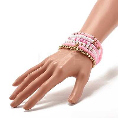 6Pcs 6 Style Handmade Polymer Clay Heishi Beads Stretch Bracelets Set BJEW-JB07514-1