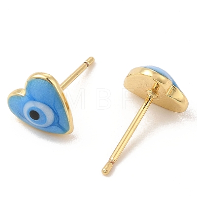 Enamel Heart with Evil Eye Stud Earrings EJEW-E274-02G-08-1