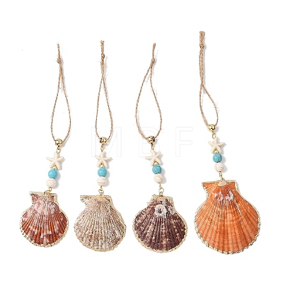 Electroplate Sea Shell Pendant Decorations HJEW-JM04567-1