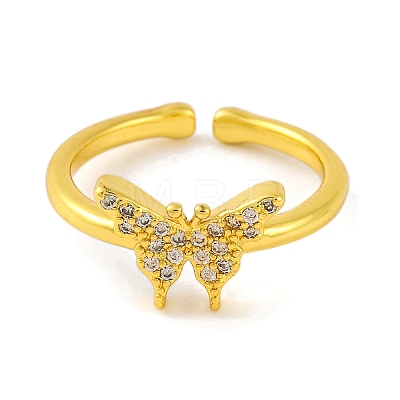 Butterfly Brass Micro Pave Cubic Zirconia Open Cuff Ring for Women RJEW-U003-28B-G-1