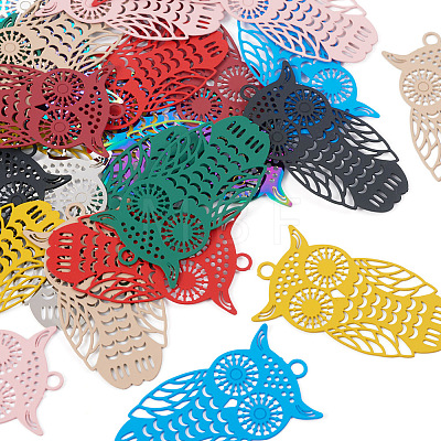 40Pcs 10 Colors Spray Painted 430 & 201 Stainless Steel Filigree Pendants STAS-TA0001-98-1