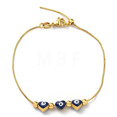 Heart with Evil Eye Enamel Slider Bracelet with Box Chains BJEW-G675-01G-01-1