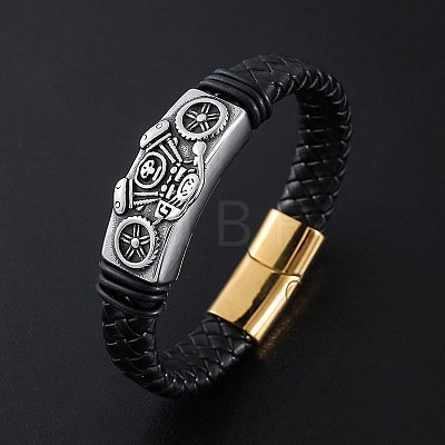 Punk Braided PU Leather Cord Bracelets XB8582-2-1