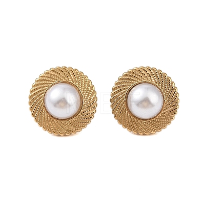 Ion Plating(IP) 304 Stainless Steel with ABS Imitation Pearl Stud Earrings for Women EJEW-N055-06G-1