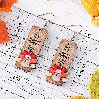 Turkey Pattern Wood Dangle Earrings FS-WGDB545-01-1