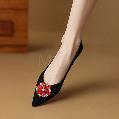 WADORN 4Pcs 2 Styles Flower Alloy & Glass Shoe Buckle Clips AJEW-WR0002-32-1