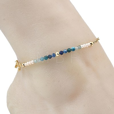 Natural Kyanite & Pearl Round Beaded Butterfly Anklets AJEW-AN00795-01-1