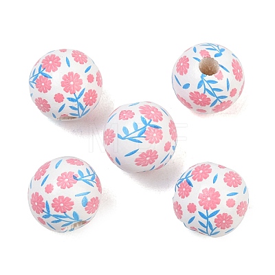 Printed Wood European Beads WOOD-G029-06C-1