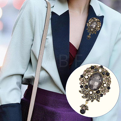1Pc Teardrop Retro Alloy Rhinestone Brooches for Women JEWB-SP0001-17A-1