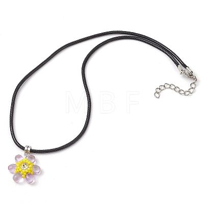 Glass Rhinestone & Glass Seed Beads Beaded Flower Pendant Necklaces NJEW-MZ00078-02-1