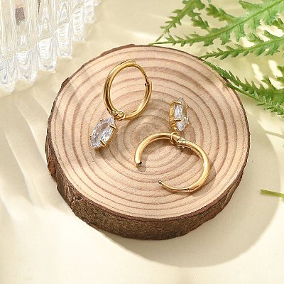 Ion Plating(IP) 304 Stainless Steel Micro Pave Cubic Zirconia Hoop Earrings STAS-R004-04G-02-1