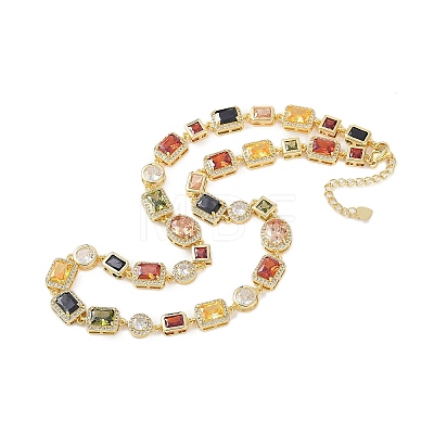 Brass Colorful Cubic Zirconia Cup Chain Oval & Rectangle Necklaces for Women NJEW-M079-05G-1