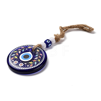 Flat Round with Evil Eye Lampwork Pendant Decoration HJEW-Z005-01F-1