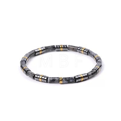 Bohemian Natural Labradorite & Golden Synthetic Non-magnetic Hematite Beaded Stretch Bracelets for Women Men LS-NY1304-4-1